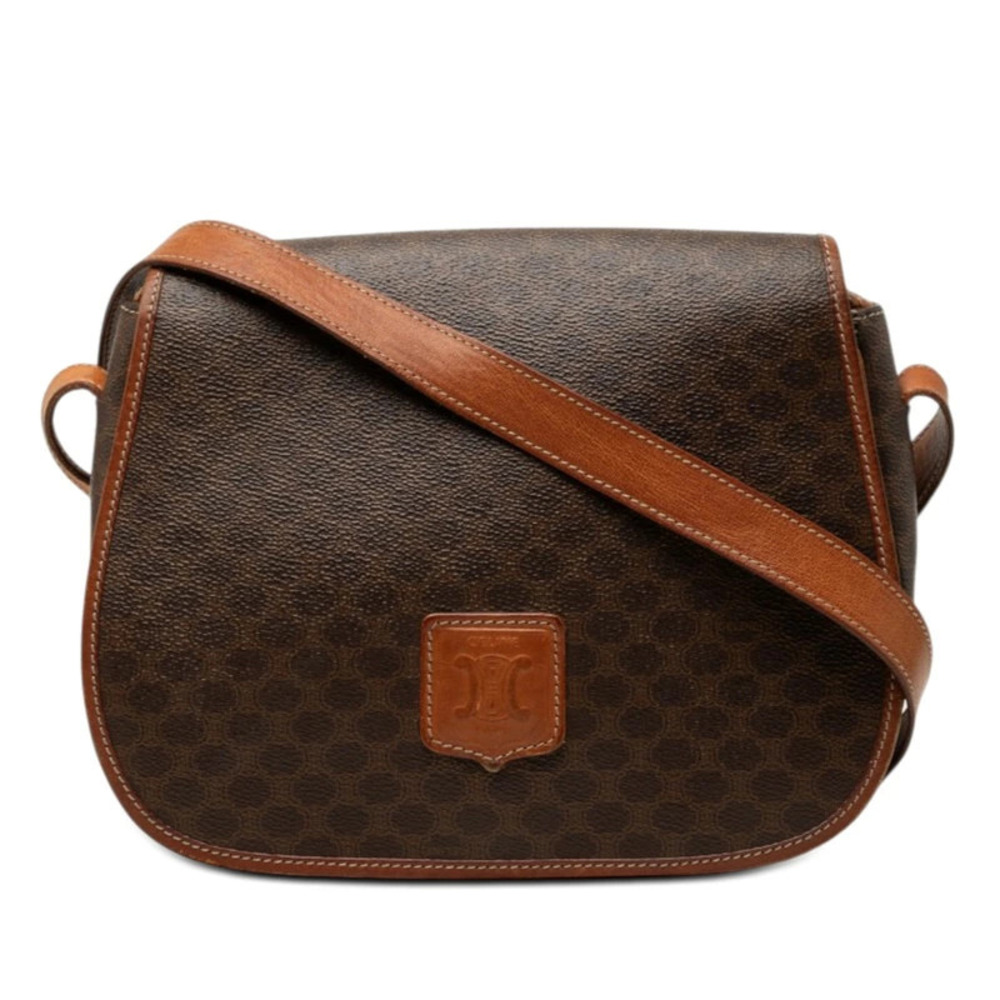 Celine Macadam Crossbody Bag Brown Leather